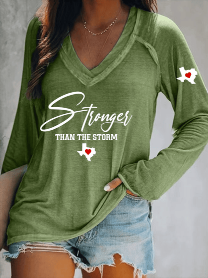 🙏💔Join us in praying for Texas.🙏Women's Texas Strong Than The Storm Printed V-Neck T-Shirt
