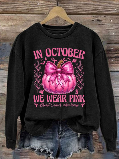Women's Casual IN OCTOBER WE WEAR PINK Pumpkin Sweatshirt