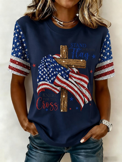 Women'S American Independence Day 250Th Anniversary Printed Short Sleeved T-Shirt
