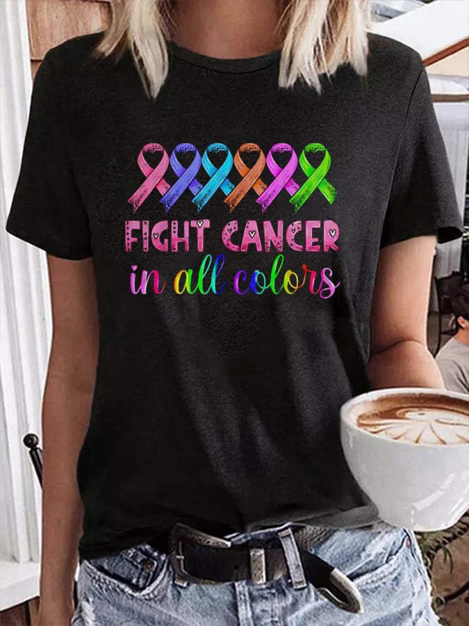 Women's Fight Cancer In All Colors Print T-Shirt