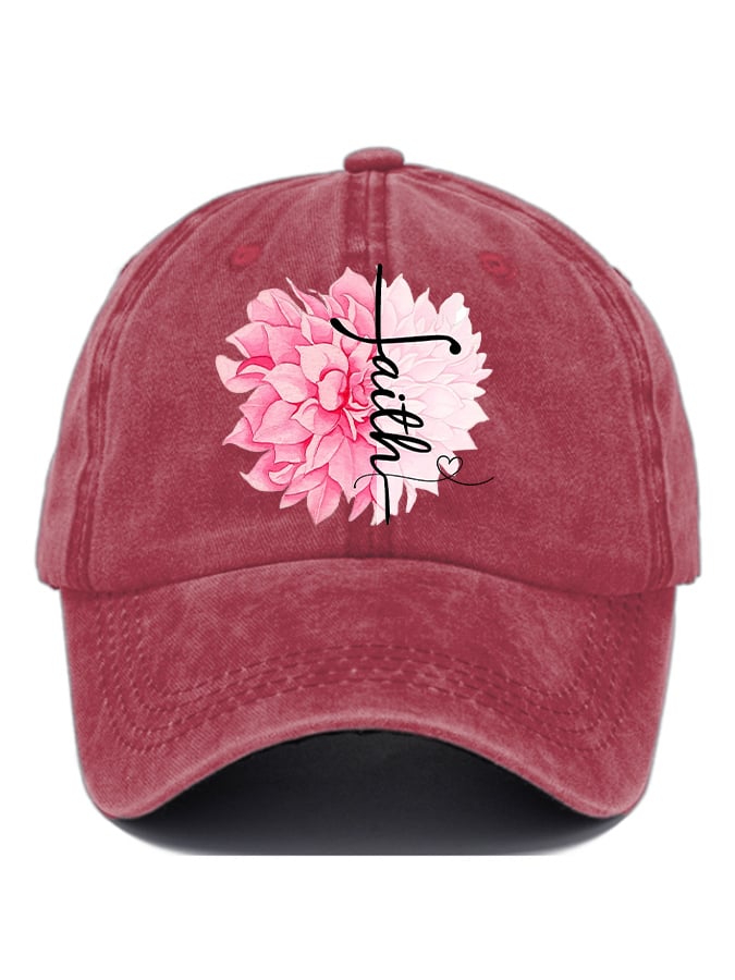 Women'S Floral Breast Cancer Awareness Print Baseball Cap