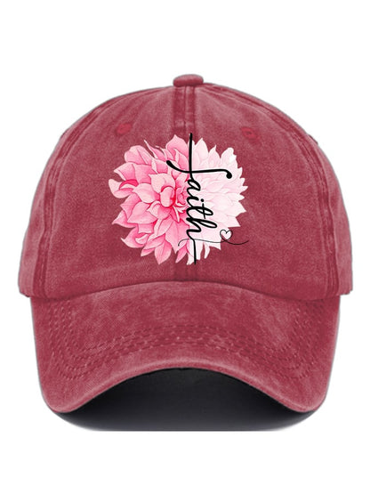 Women'S Floral Breast Cancer Awareness Print Baseball Cap