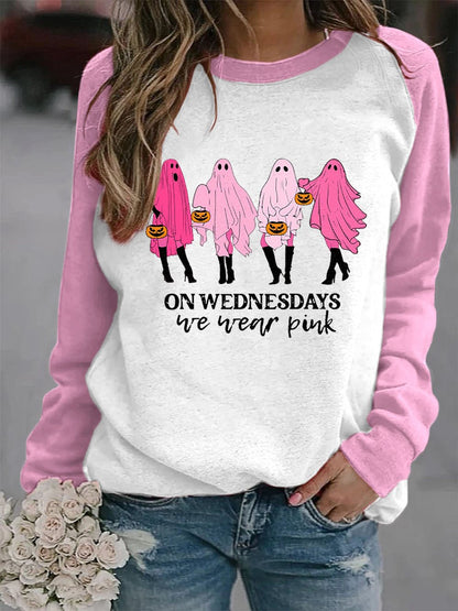 Women's Breast Cancer Awareness We Wear Pink Cute Boo Print Sweatshirt