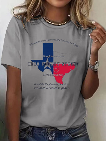 🙏💔Join us in praying for Texas.🙏Women's Kerr County Strong  Print Casual T-Shirt