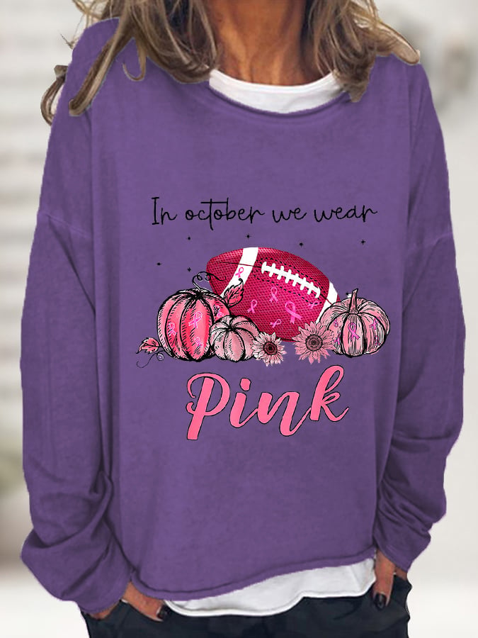 Women's Tackle Breast Cancer Pink Football Casual Long-Sleeve T-Shirt