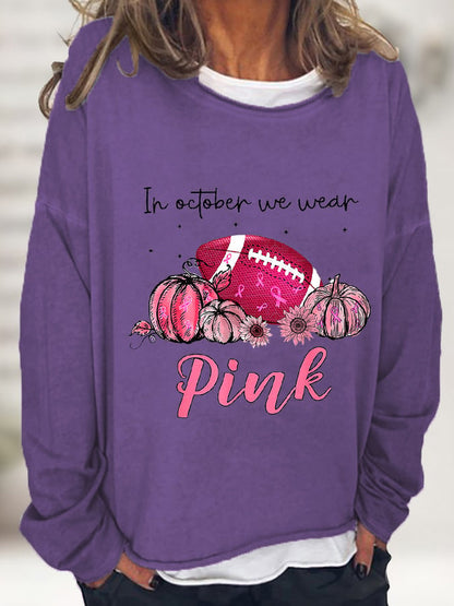 Women's Tackle Breast Cancer Pink Football Casual Long-Sleeve T-Shirt