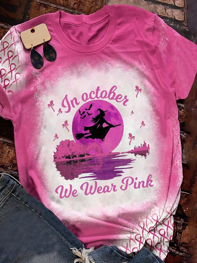 In October We Wear Pink Print T-Shirt