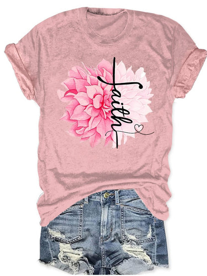 Women'S Floral Breast Cancer Awareness T-Shirt