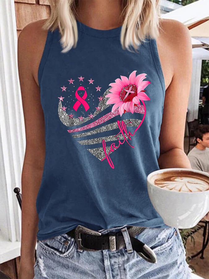 Women's Breast Cancer Print Casual Tank Top