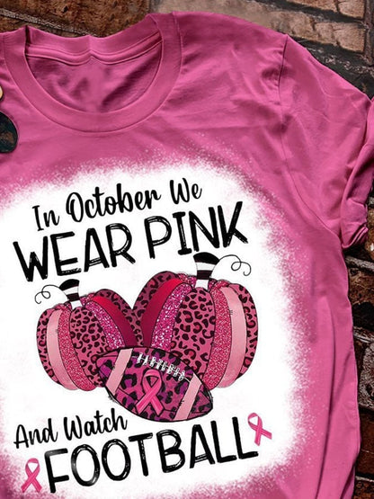 In October We Wear Pink And Watch Football Leopard Print T-Shirt