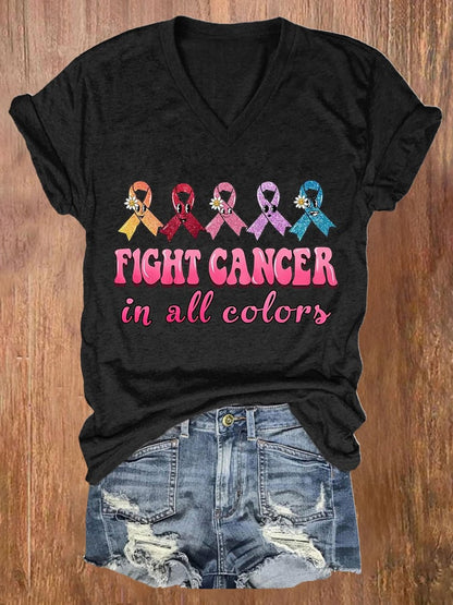 Fight Cancer In All Colors Print T-Shirt