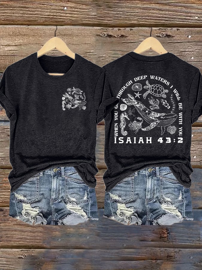 🙏💔Join us in praying for Texas.🙏Women's When You Go Through Deep Waters, I Will Be With You. Isaiah 43:2  Faith Printed T-Shirts