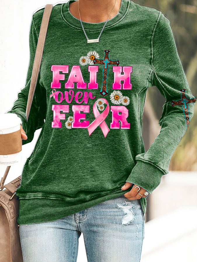 Breast Cancer Women's Casual Printed Long Sleeve Sweatshirt