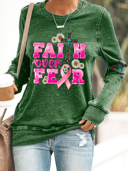 Breast Cancer Women's Casual Printed Long Sleeve Sweatshirt