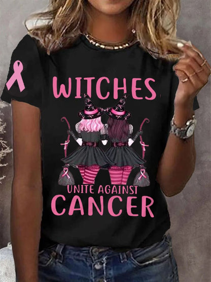 Women's Halloween Witches Unite Against Cancer, Breast Cancer Awareness Warrior Tee