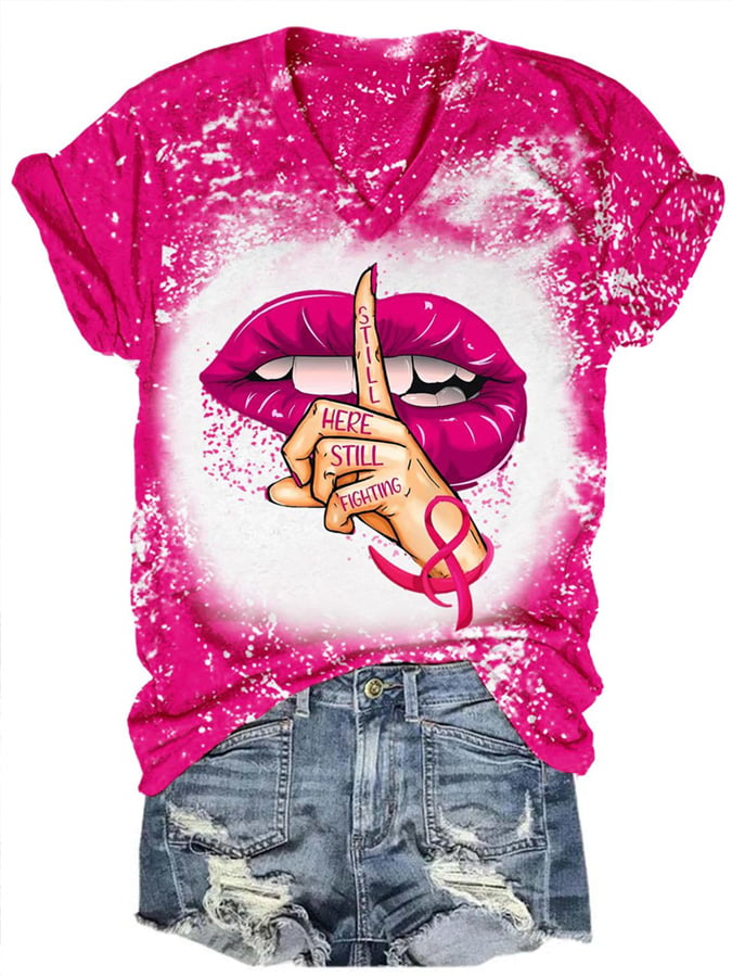 Women's Still Here Still Fighting Breast Cancer Print Tee