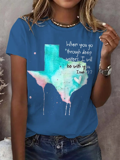 🙏💔Join us in praying for Texas.🙏Retro Texas Strong When You Go Through Deep Waters, I Will Be With You. Isaiah 43:2 Print T-Shirt