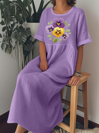 Women's Pansy Print Alzheimer's Awareness Support Dress