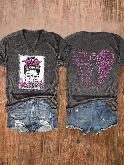 Women'S Breast cancer warrior Awareness V Neck T-Shirt