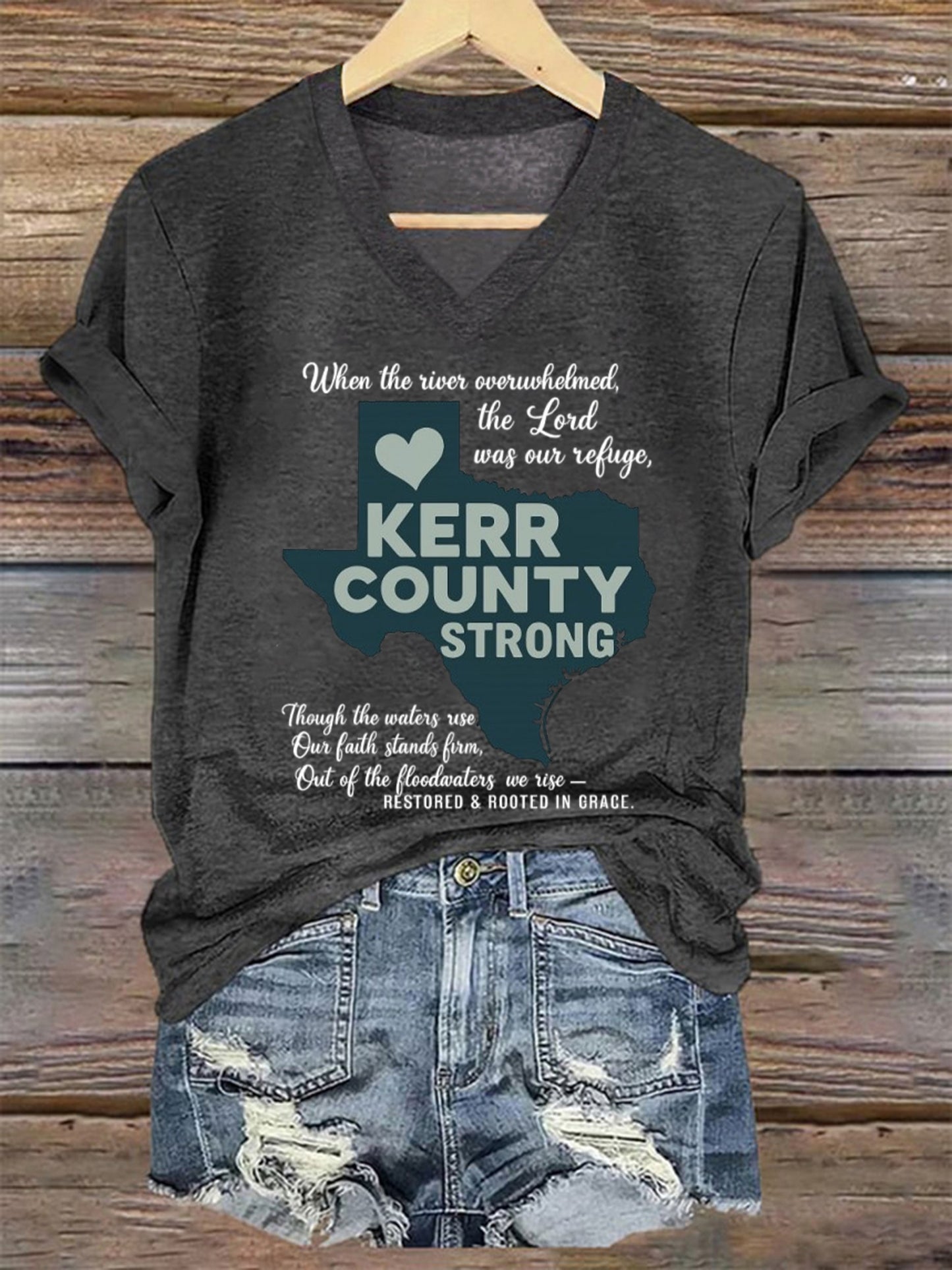 🙏💔Join us in praying for Texas.🙏Women's Kerr County Strong Printed Short-Sleeved T-Shirt