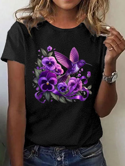 Women's Casual Alzheimer's Awareness Graphic Print Crew Neck Short Sleeve T-Shirt