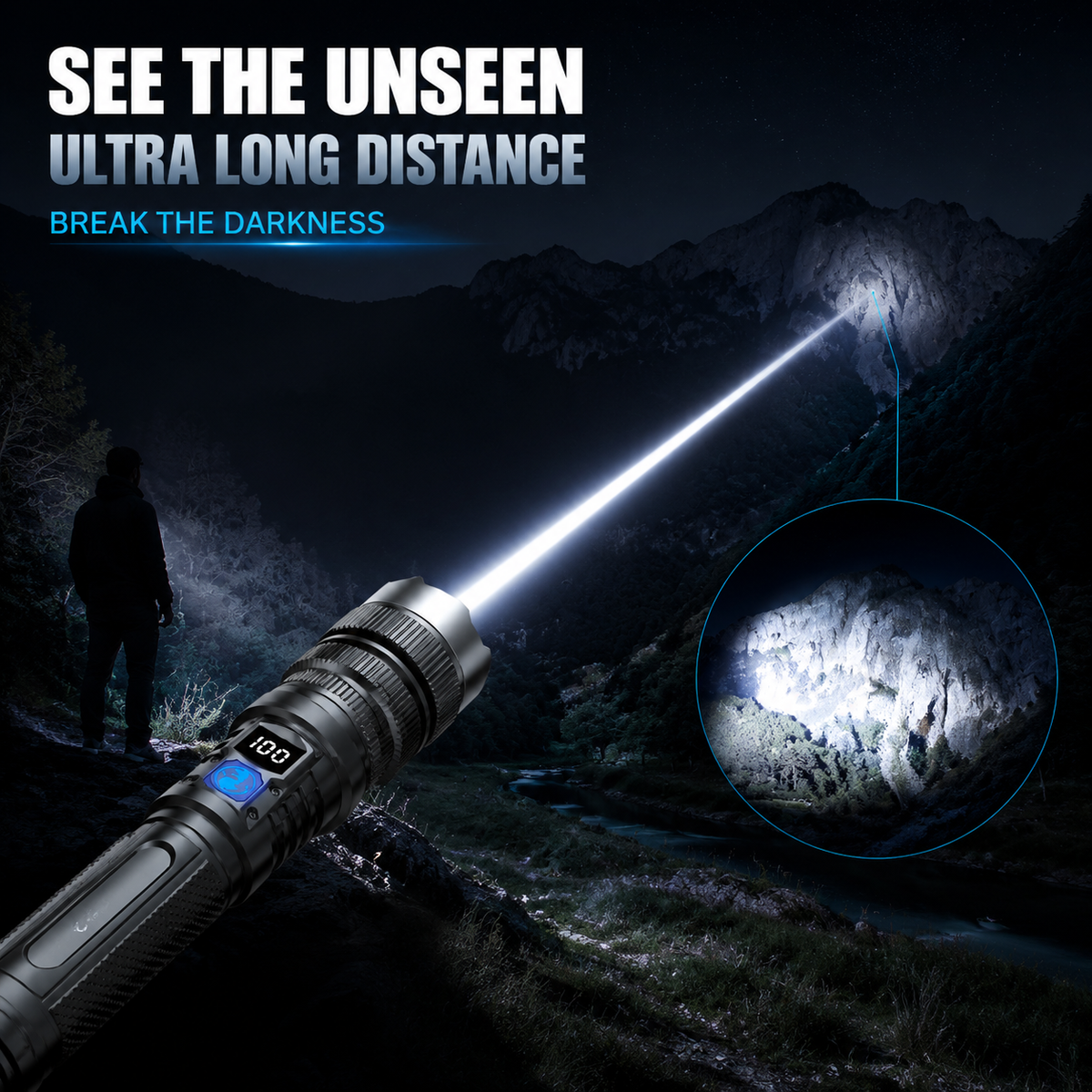 Rechargeable LED Flashlight Telescopic Zoom Power Bank Function