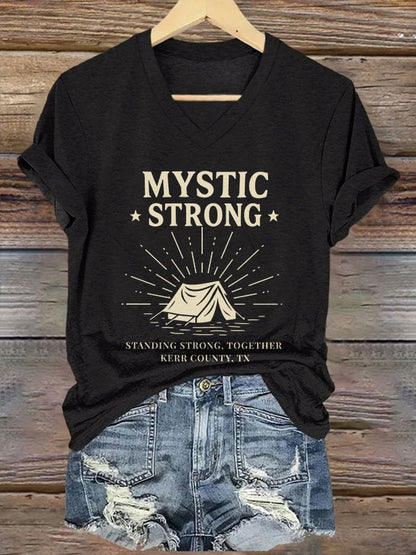 🙏💔Join us in praying for Texas.🙏V-Neck Retro Texas Strong Mystic Strong Standing Strong, Together Kerr County, TX Print T-Shirt