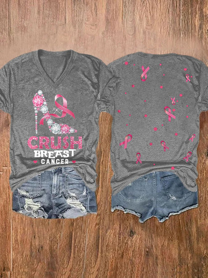Women's Casual Breast Cancer Awareness Printed Short Sleeve T-Shirt