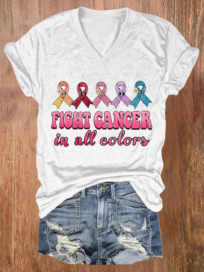 Fight Cancer In All Colors Print T-Shirt