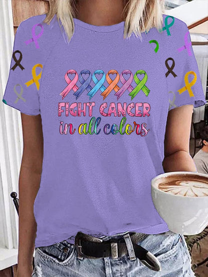 Women's Fight Cancer In All Colors Print Casual Tee