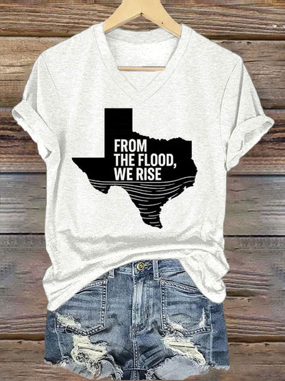 🙏💔Join us in praying for Texas.🙏Women's Texas Flood FROM THE FLOOD, WE RISE Printed Casual T-shirt