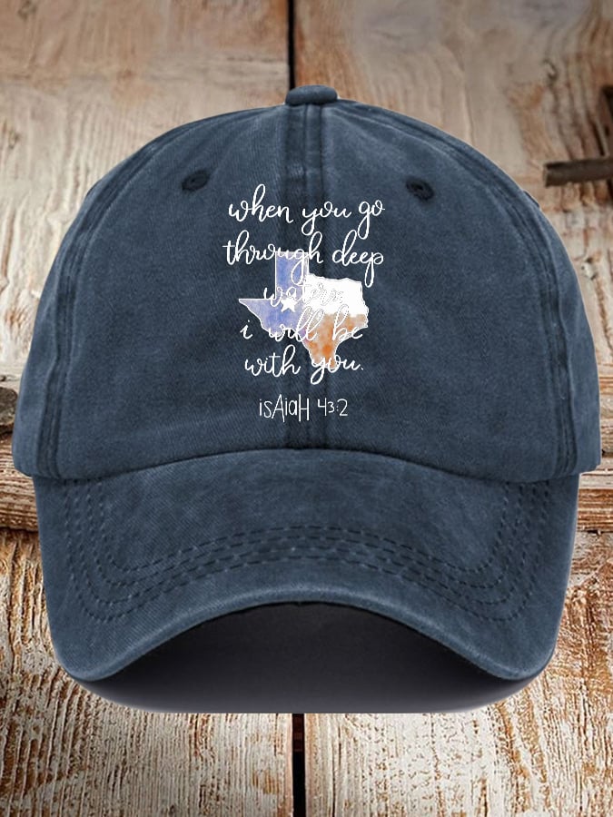 🙏💔Join us in praying for Texas.🙏Retro Texas Strong When You Go Through Deep Waters, I Will Be With You. Isaiah 43:2 Print Baseball Cap