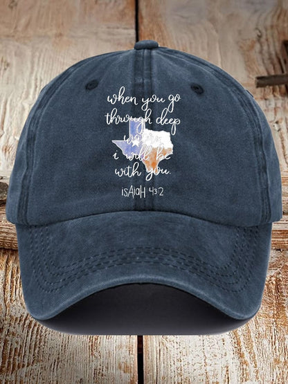 🙏💔Join us in praying for Texas.🙏Retro Texas Strong When You Go Through Deep Waters, I Will Be With You. Isaiah 43:2 Print Baseball Cap