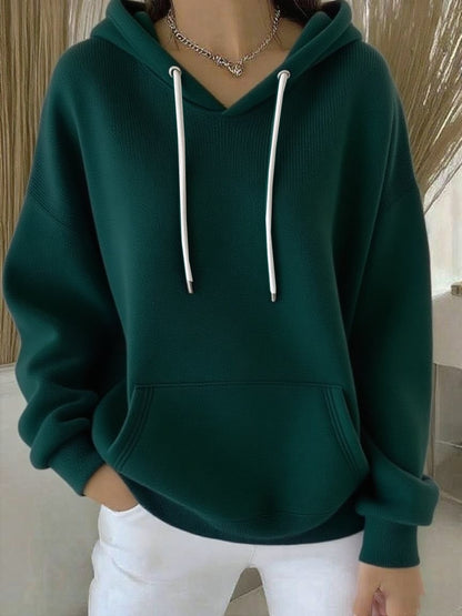 Women's Casual Autumn And Winter Long-Sleeved Ribbed Bottoming Shirt With Hoodie