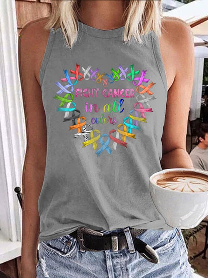 Women's Fight Cancer In All Colors Cancer Awareness Print Tank Top