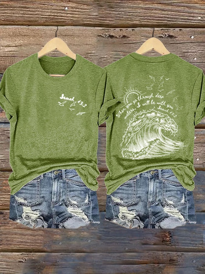 🙏💔Join us in praying for Texas.🙏Women's When You Go Through Deep Waters, I Will Be With You. Isaiah 43:2  Faith Printed T-Shirts