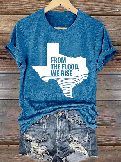 🙏💔Join us in praying for Texas.🙏Women's Texas From The Flood, We Rise Printed Short-Sleeved T-Shirt