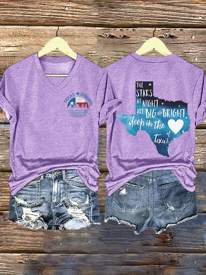 🙏💔Join us in praying for Texas.🙏V-Neck Retro Texas Strong The Stars At Night Are Big And Bright Deep In The Heart Of Texas Print T-Shirt