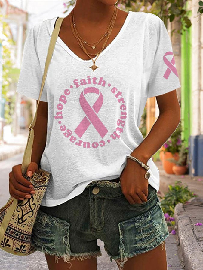 Women's Hope Faith Strength Courage Breast Cancer Awareness T-Shirt