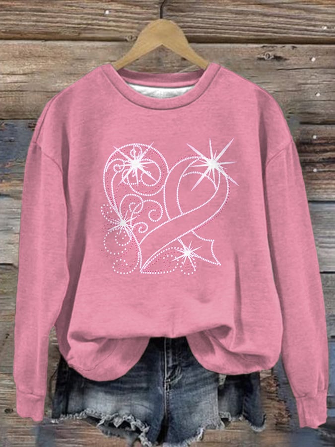 Women's Pink Diamond Breast Cancer Print Crew Neck Sweatshirt