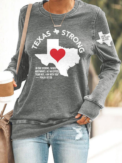 🙏💔Join us in praying for Texas.🙏Retro Texas Strong From The Flood, We Rise Texas Strong In The Storms, Winds And Waves, He Whispers,“Fear Not, I Am With You”— Psalm 107:29 Print Sweatshirt