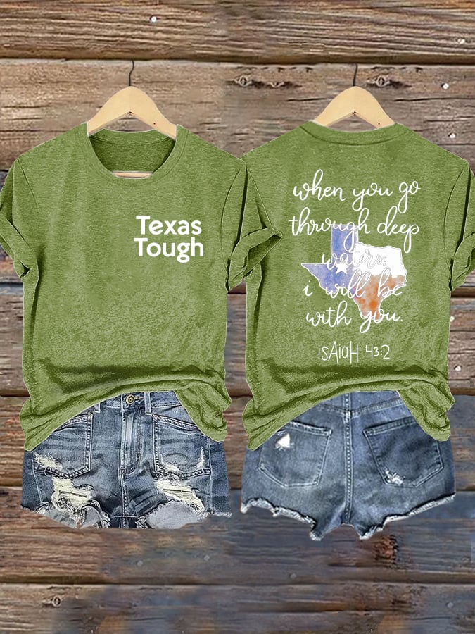 🙏💔Join us in praying for Texas.🙏Retro Texas Tough When You Go Through Deep Waters, I Will Be With You. Isaiah 43:2 Print T-Shirt