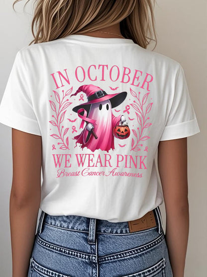 Women's In October We Wear Pink Breast Cancer Awareness Print T-Shirt