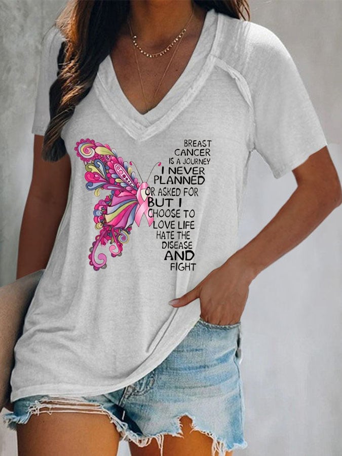 Women's Breast Cancer is a Journey Butterfly Casual T-Shirt