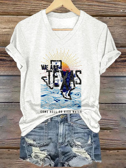🙏💔Join us in praying for Texas.🙏V-Neck Retro Texas Strong We Are Texas Come Hell Or High Water Print T-Shirt