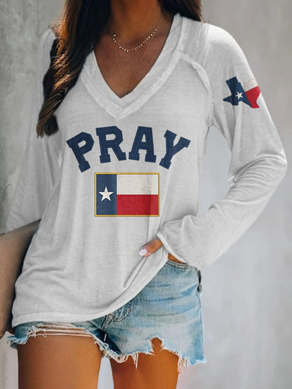 🙏💔Join us in praying for Texas.🙏V-neck Retro Pray For Texas Texas Strong Print T-Shirt