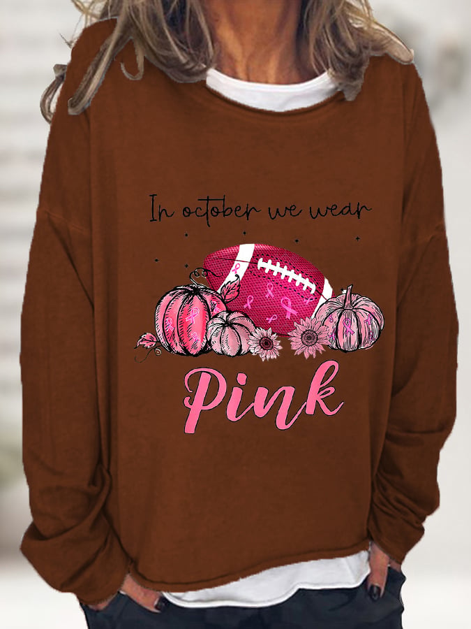 Women's Tackle Breast Cancer Pink Football Casual Long-Sleeve T-Shirt