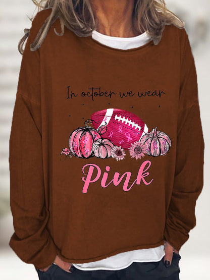 Women's Tackle Breast Cancer Pink Football Casual Long-Sleeve T-Shirt