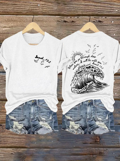 🙏💔Join us in praying for Texas.🙏Women's When You Go Through Deep Waters, I Will Be With You. Isaiah 43:2  Faith Printed T-Shirts