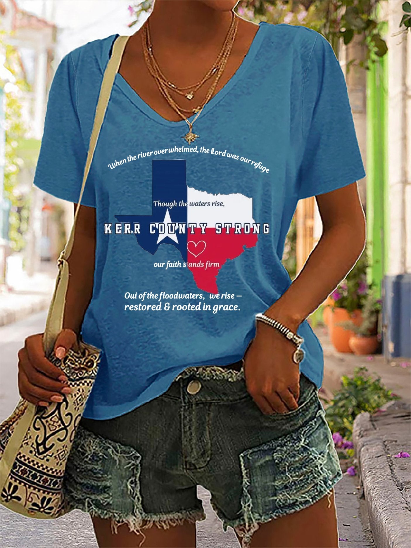 🙏💔Join us in praying for Texas.🙏Women's Kerr County Strong  Printed Short-Sleeved T-Shirt